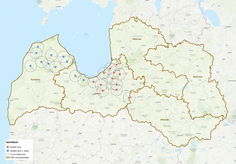 Attālinātās ugunsgrēku atklāšanas un novērošanas sistēmas teritoriālā pārklājuma karte