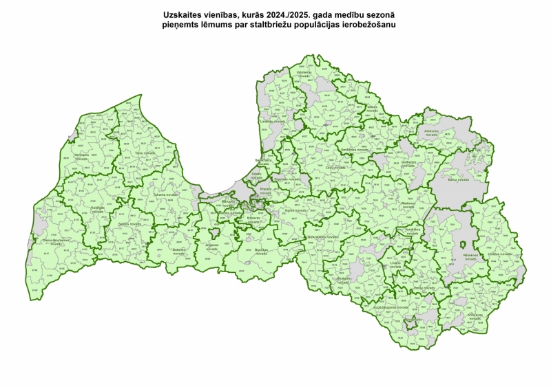 Uzskaites vienības, kurās 2024./2025. gada medību sezonā pieņemts lēmums par staltbriežu populācijas ierobežošanu